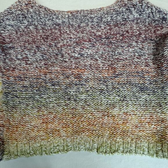 Abercrombie & Fitch Cropped Oversize Striped Cable Knit Sweater Rainbow Women L - Picture 7 of 8